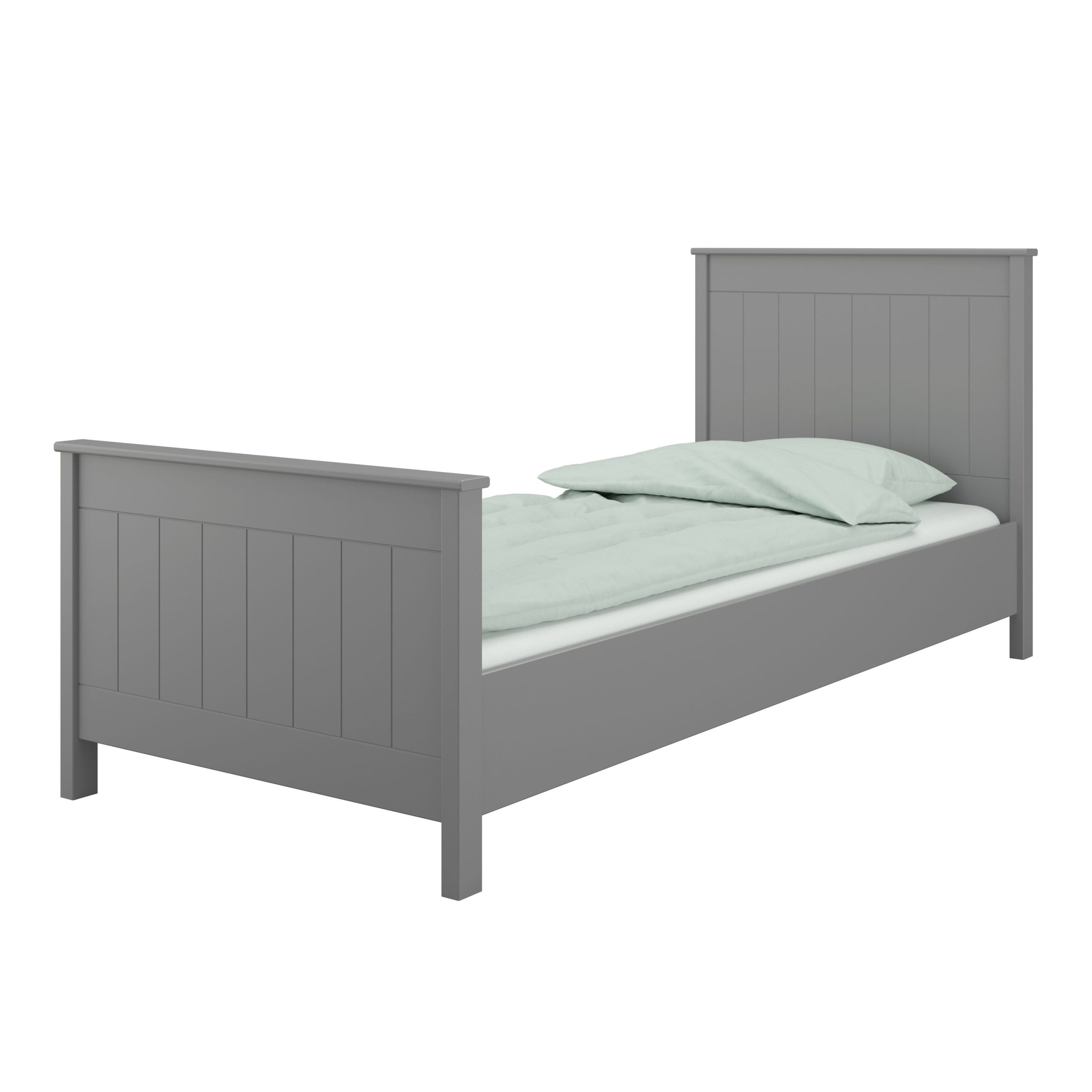 Landhaus Einzelbett 90×200 Bett grau Kinder Jugendbett Gästebett Bettgestell