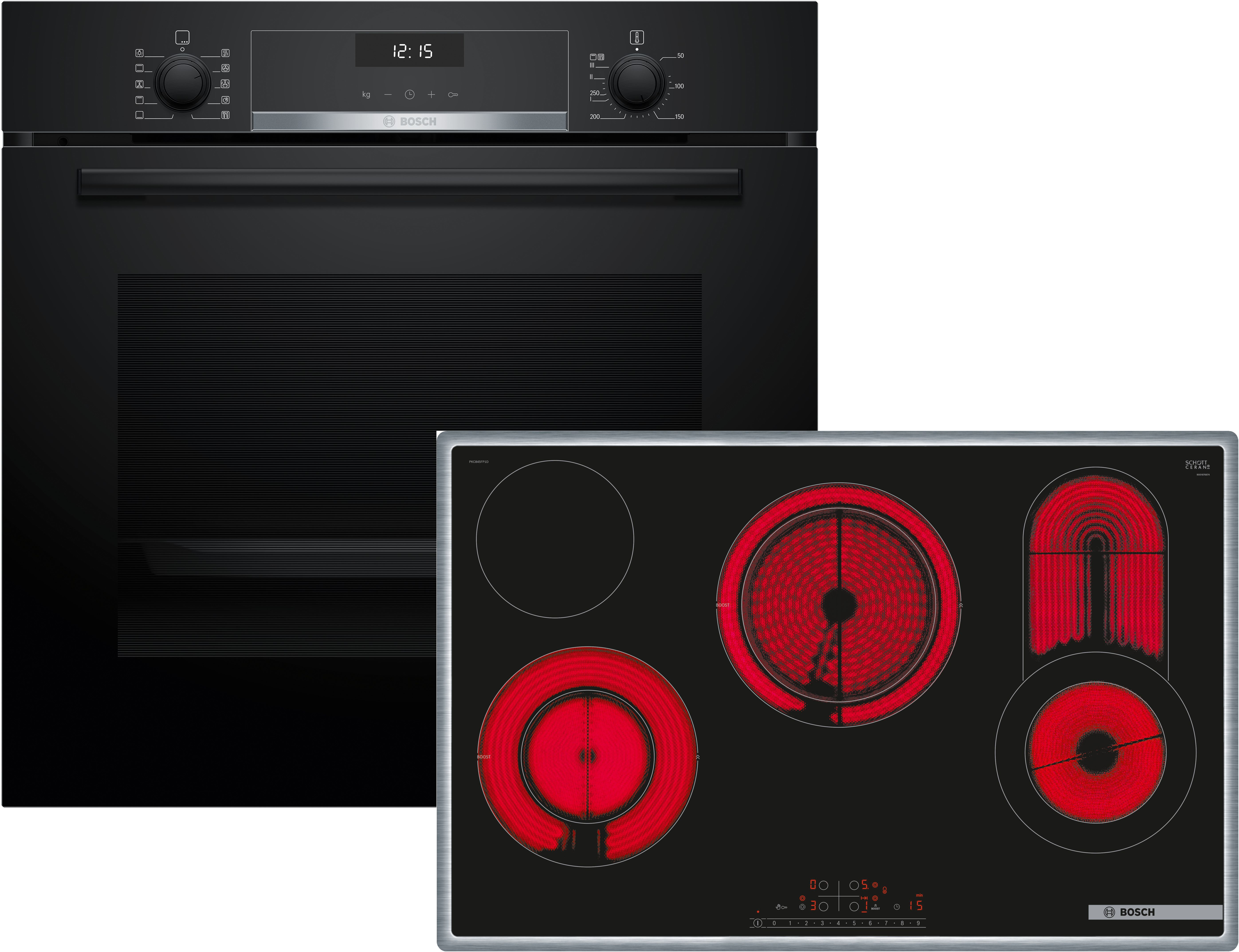 Bosch Einbau-Backofen-Set HBD632LS81: HBG537BB3 + PKC845FP1D