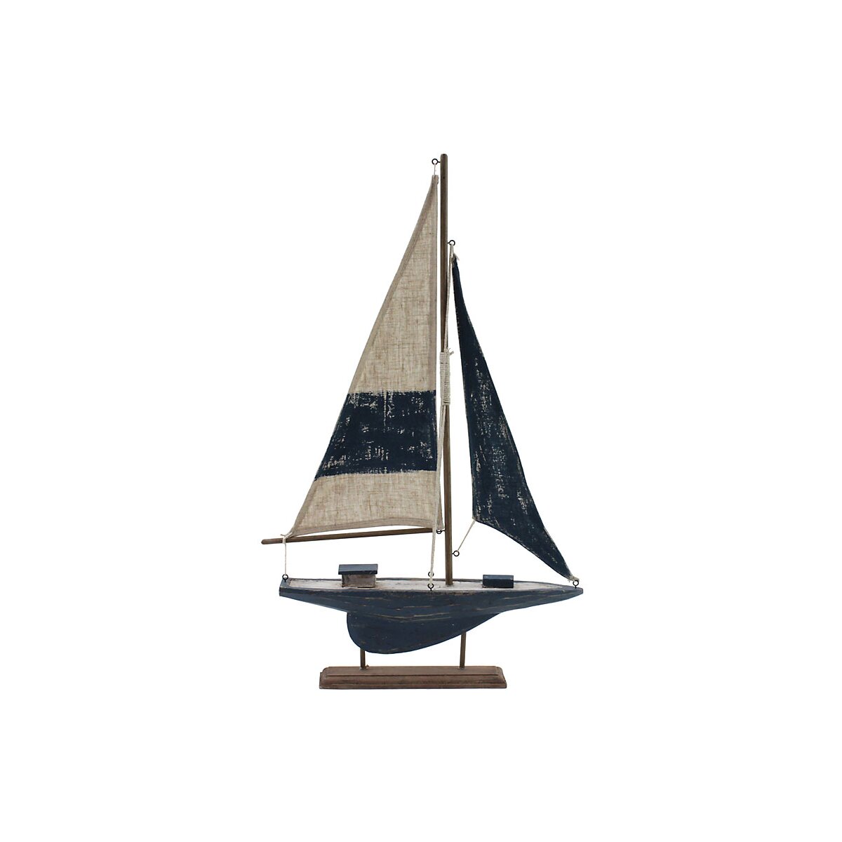 Segelboot Antika aus Holz mit Ständer natur-blau 18×30,5 cm