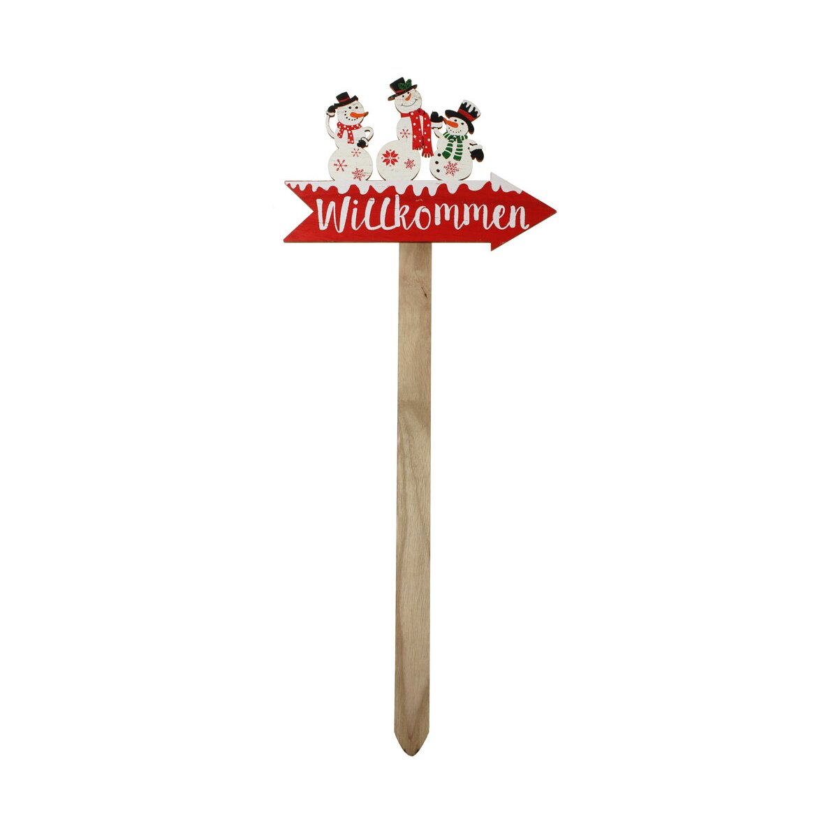 Wegweiser-Schild „Willkommen“ mit Schneemännern 53 cm